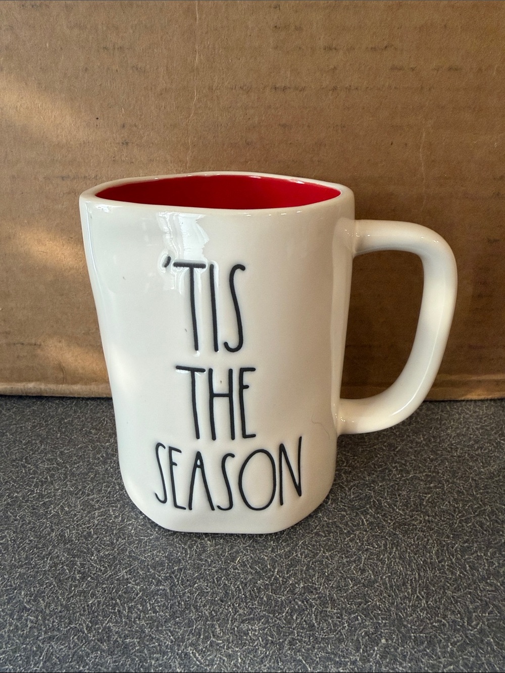 Rae Dunn White Ceramic Mug with Red Interior 'TIS THE SEASON